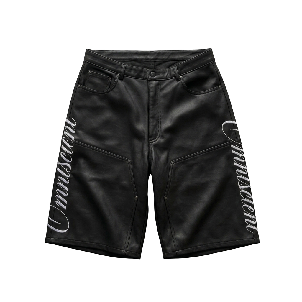OMNISCIENT 'STICH' LEATHER SHORTS