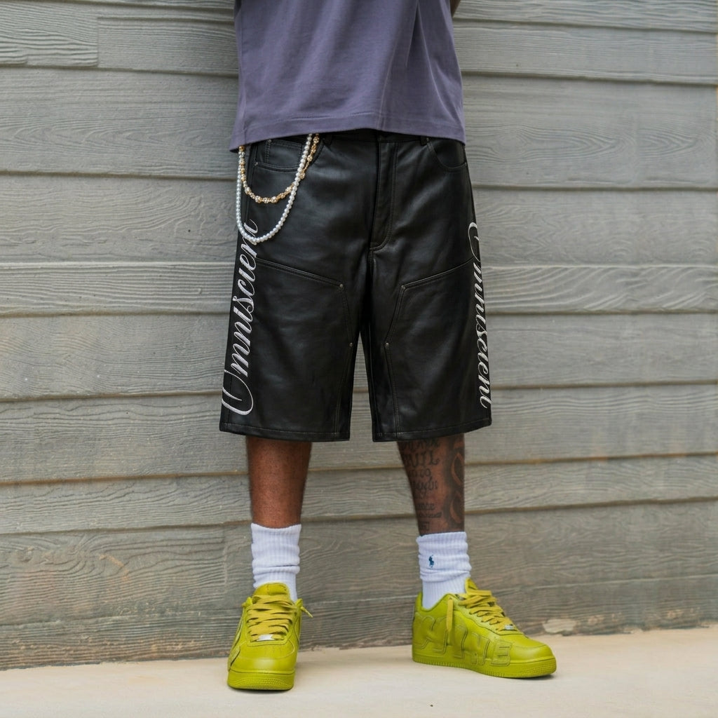 OMNISCIENT 'STICH' LEATHER SHORTS