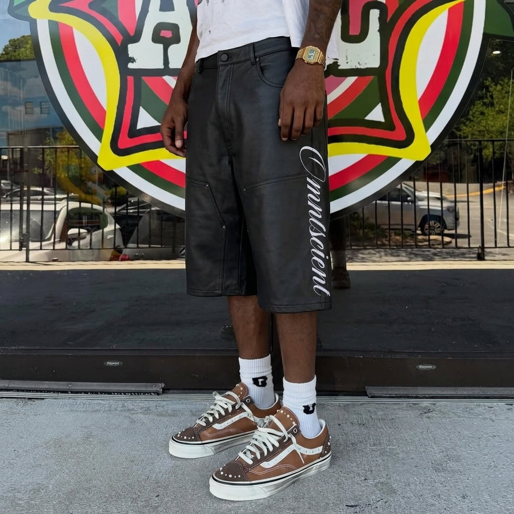 OMNISCIENT 'STICH' LEATHER SHORTS